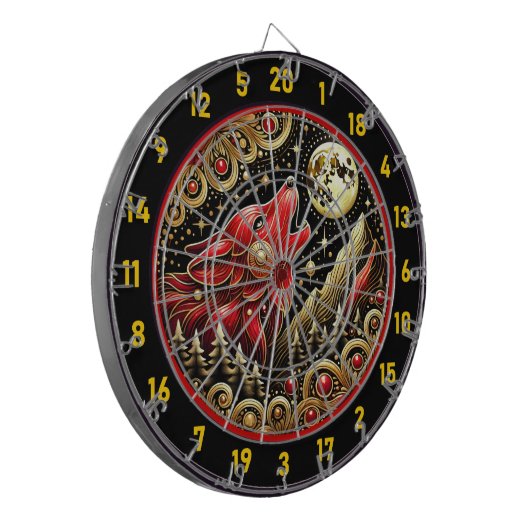 Wolf unter Mondlicht bringt Power und Frieden Dartscheibe (Vorderseite Links)