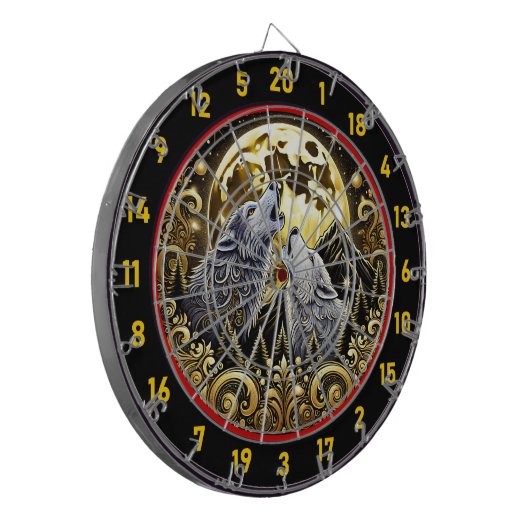 Wolf unter Mondlicht bringt Power und Frieden Dartscheibe (Vorderseite Links)