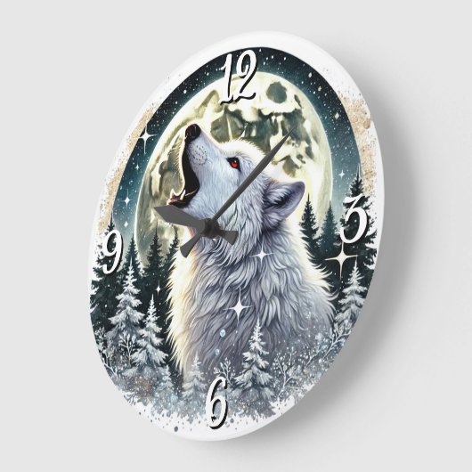 Wolf unter Vollmond Große Wanduhr (Winkel)