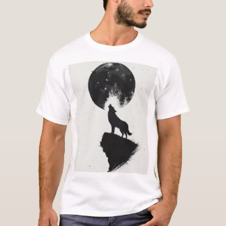 Wolf unter Vollmond - Minimalistischer T - Shirt