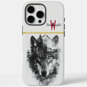 Wolf verschmilzt mit mondbeleuchteter Waldszene iPhone 16 Pro Max Hülle