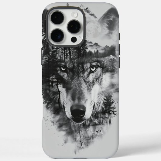 Wolf verschmilzt mit mondbeleuchteter Waldszene Case-Mate iPhone Hülle (Rückseite)