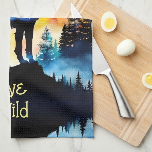 Wolf Vollmond-Aquarellbäume Geschirrtuch (Viertel Falte)