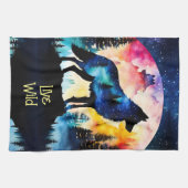Wolf Vollmond-Aquarellbäume Geschirrtuch (Horizontal)