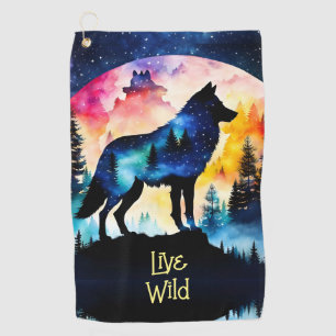Wolf Vollmond-Aquarellbäume Golfhandtuch