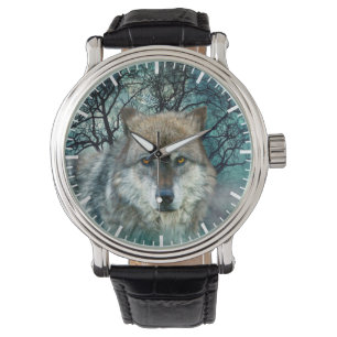 Wolf-Vollmond im Nebel Armbanduhr