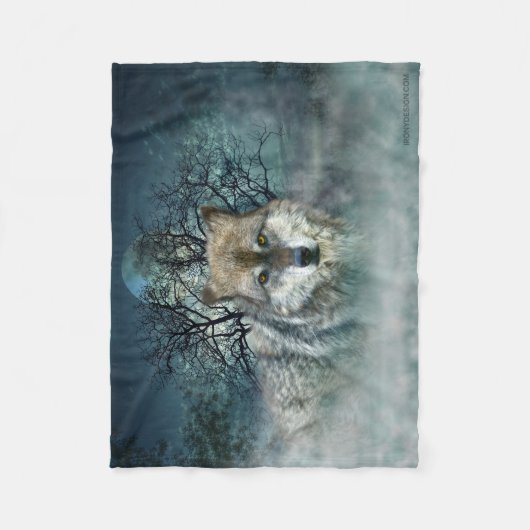 Wolf-Vollmond im Nebel Fleecedecke (Vorderseite)
