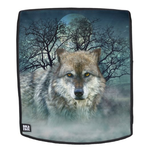 Wolf-Vollmond im Nebel Rucksack (Abnehmbare Front)
