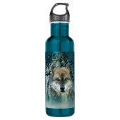 Wolf-Vollmond im Nebel Trinkflasche (Vorderseite)