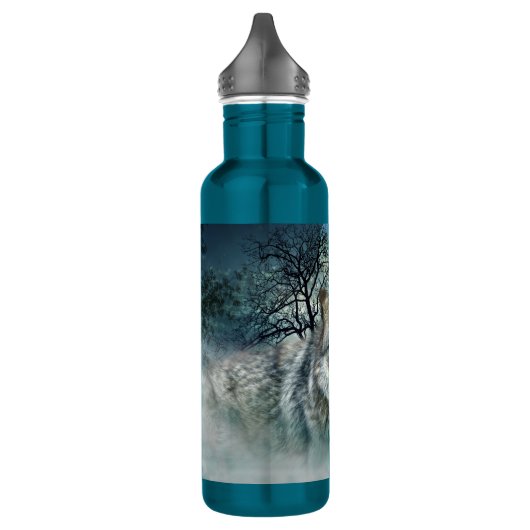 Wolf-Vollmond im Nebel Trinkflasche (Links)