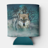 Wolf Vollmond in Nebel Dosenkühler (Rückseite)