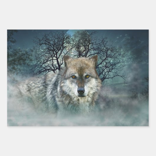 Wolf Vollmond in Nebel Geschenkpapier Set (Vorderseite 2)