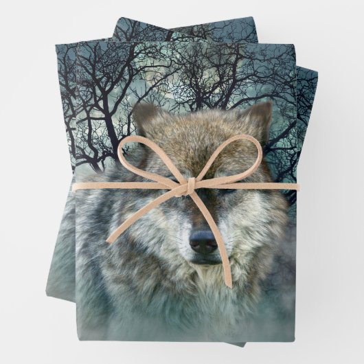 Wolf Vollmond in Nebel Geschenkpapier Set (Beispiel)
