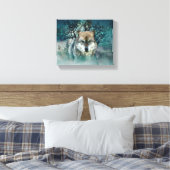Wolf Vollmond in Nebel Leinwanddruck (Insitu (Schlafzimmer))