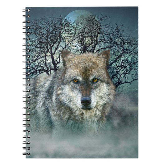 Wolf Vollmond in Nebel Notizblock (Vorderseite)