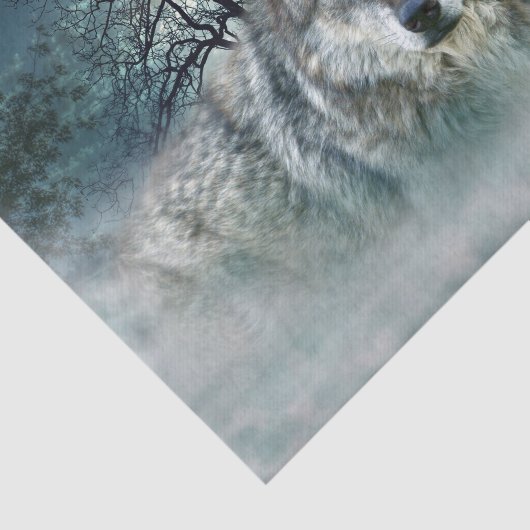 Wolf Vollmond in Nebel Seidenpapier (Ausschnitt)