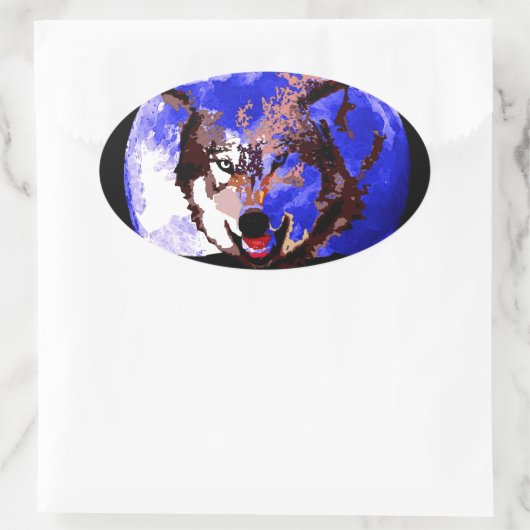 Wolf & Vollmond Ovaler Aufkleber (Tasche)