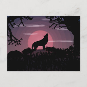 Wolf Vollmond Postkarte