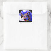 Wolf & Vollmond Quadratischer Aufkleber (Tasche)