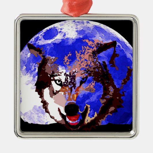Wolf & Vollmond Silbernes Ornament (Vorne)