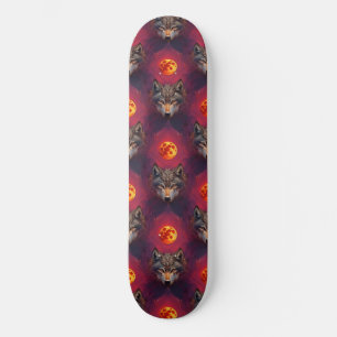 Wolf vom Blütenmond AI Fantasy Pop Art Skateboard