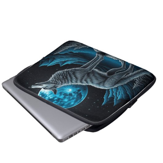 Wolf vor dem Vollmond Stehend | AI Art Laptopschutzhülle (Vorne Knopf)