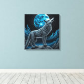 Wolf vor dem Vollmond Stehend | AI Art Leinwanddruck (Insitu (Holzboden))