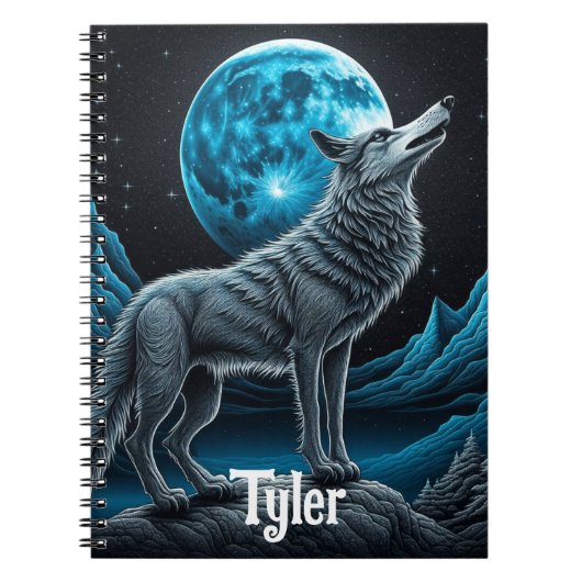 Wolf vor dem Vollmond Stehend | AI Art Notizblock (Vorderseite)