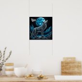 Wolf vor dem Vollmond Stehend | AI Art Poster (Küche)
