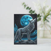Wolf vor dem Vollmond Stehend | AI Art Postkarte (Stehend Vorderseite)