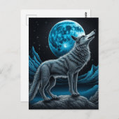 Wolf vor dem Vollmond Stehend | AI Art Postkarte (Vorne/Hinten)