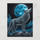 Wolf vor dem Vollmond Stehend | AI Art Postkarte (Vorderseite)