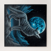 Wolf vor dem Vollmond Stehend | AI Art Puzzle (Horizontal)