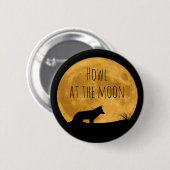 Wolf vor hellem Mond silhouettiert Button (Vorne & Hinten)