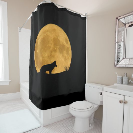 Wolf vor hellem Mond silhouettiert Duschvorhang (Beispiel)