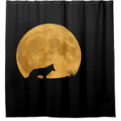 Wolf vor hellem Mond silhouettiert Duschvorhang (Vorderseite)