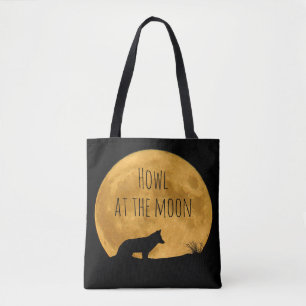 Wolf vor hellem Mond silhouettiert Tasche