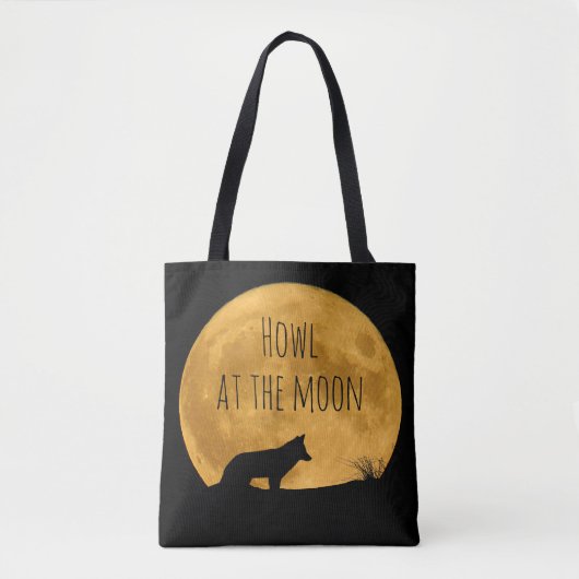 Wolf vor hellem Mond silhouettiert Tasche (Vorderseite)