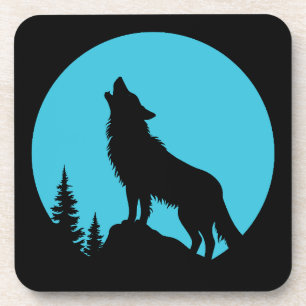 Wolf Wald Natur Draußen Wildnis Silhouette Getränkeuntersetzer
