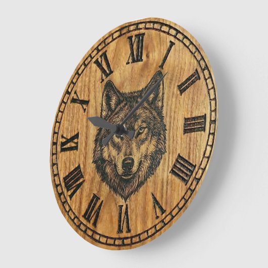 Wolf Wall Clock – Silent Wild Guardian Große Wanduhr (Winkel)