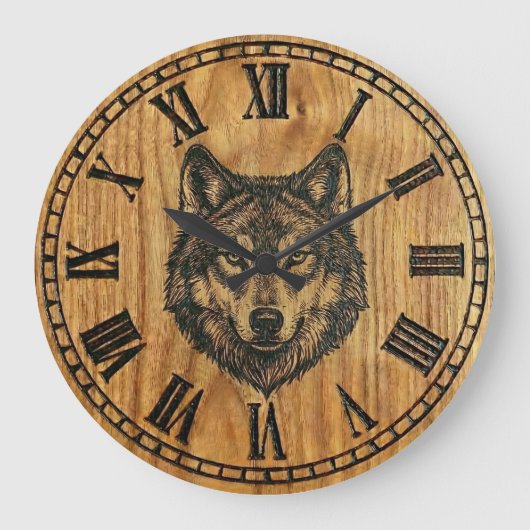 Wolf Wall Clock – Silent Wild Guardian Große Wanduhr (Vorderseite)