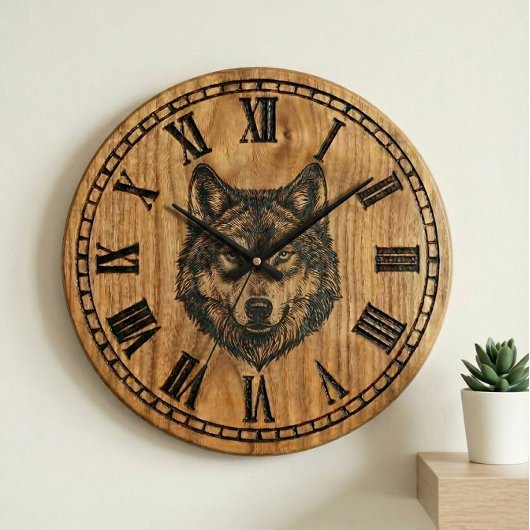 Wolf Wall Clock – Silent Wild Guardian Große Wanduhr