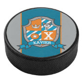 Wolf Wappen individuelle Name orange blau mit Mono Eishockey Puck (3/4)