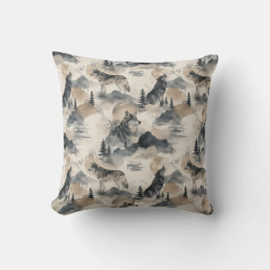 Wolf Wasserfarbe Wölfe Bergwald Natur Kissen