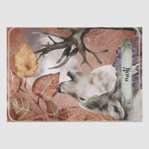 Wolf Watercolor Fall Mysteriöses Orakel im Herbst Seidenpapier