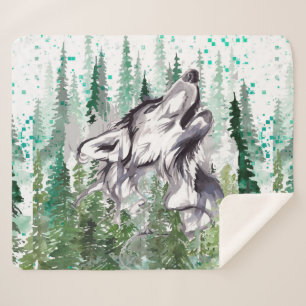 Wolf Watercolor Farbenfrohe Wolf Sherpa Blanket Sherpadecke