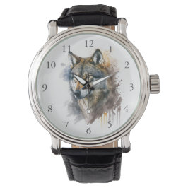 Wolf Watercolor Painting Armbanduhr