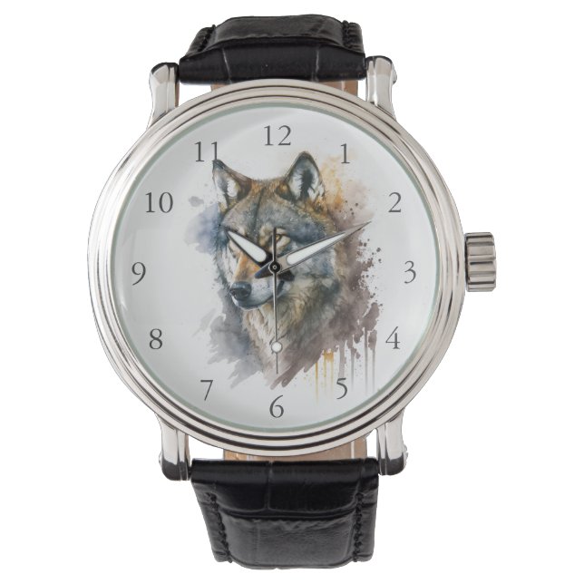 Wolf Watercolor Painting Armbanduhr (Vorderseite)