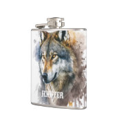 Wolf Watercolor Painting Flachmann (Links)