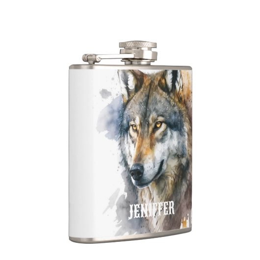 Wolf Watercolor Painting Flachmann (Rechts)